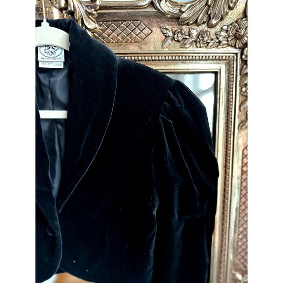 Vintage 80s Laura Ashley Black Velvet Cropped Steampunk Jacket Small/Medium - Picture 3 of 7